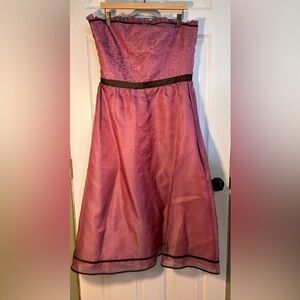 Kay Unger Mauve-Pink A-Line dress with Brown Trim